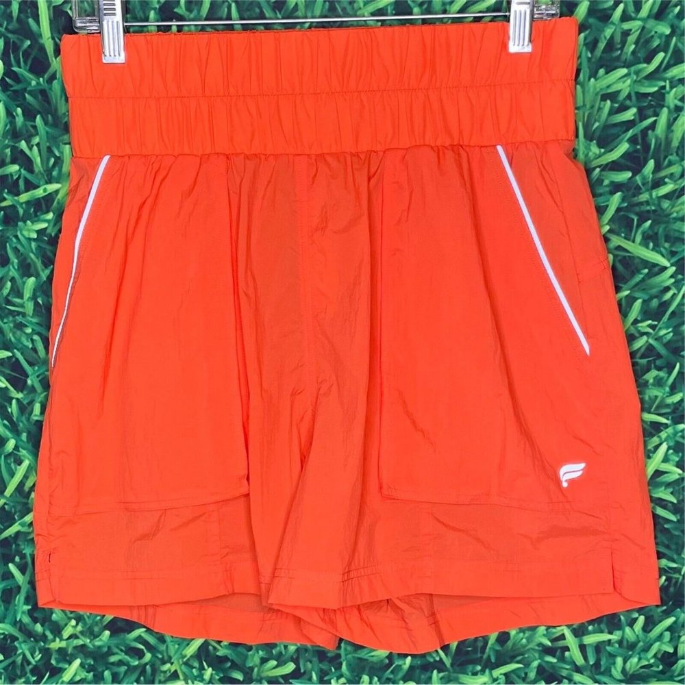 Fabletics Ultra High Waisted Piped Nylon Shorts Reflective Orange Medium - Picture 3 of 5